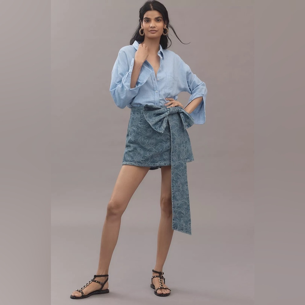 NWT! Anthropologie Avec Les Filles Oversized Bow Jacquard Denim Skort ⏰